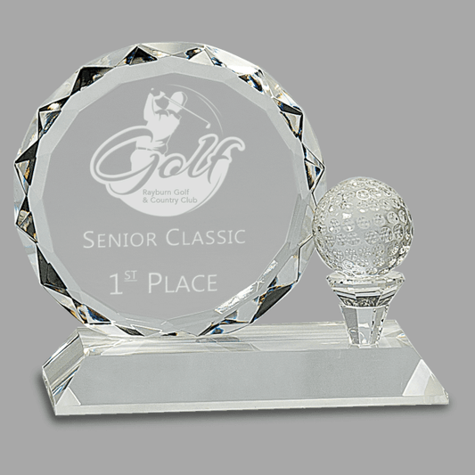 6" X 5.25 Crystal Circle with Golf Award – item CRY161