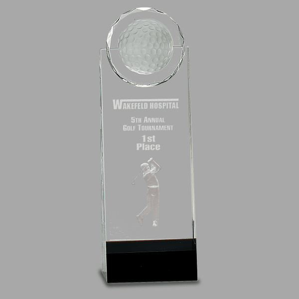 9.5" Clear/Black Crystal Standup w/ 3D Golfer Award – item CRY167M image 2