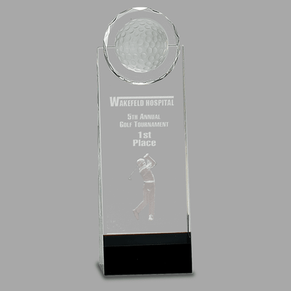 9.5" Clear/Black Crystal Standup w/ 3D Golfer Award – item CRY167M image 2