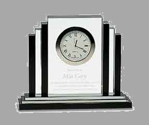 7.25" x 6" Black Quartz Clock Plaque – item CRY171