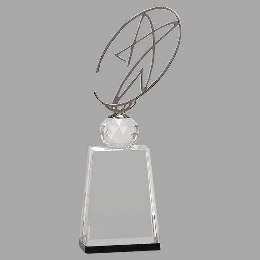 12" Crystal Award with Mtl Str Oval – item CRY172L