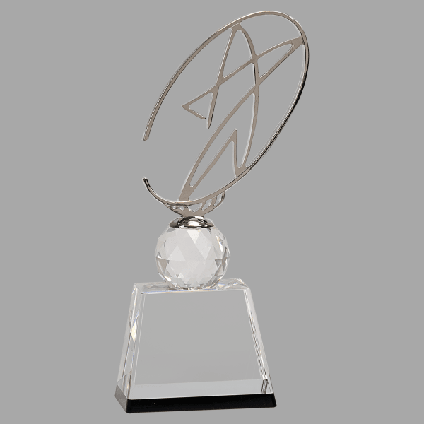 10" Crystal Award with Mtl Str Oval – item CRY172S