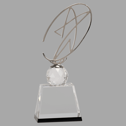 10" Crystal Award with Mtl Str Oval – item CRY172S