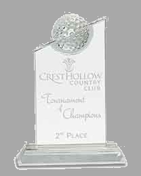 7.25" Clear Crystal w/ Inset Golf Ball on Base Award – item CRY180