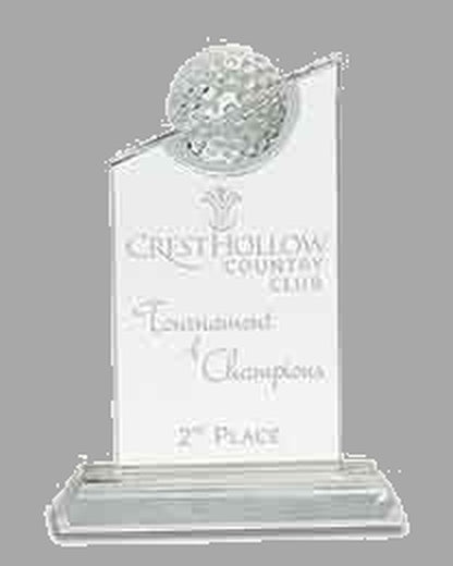 7.25" Clear Crystal w/ Inset Golf Ball on Base Award – item CRY180