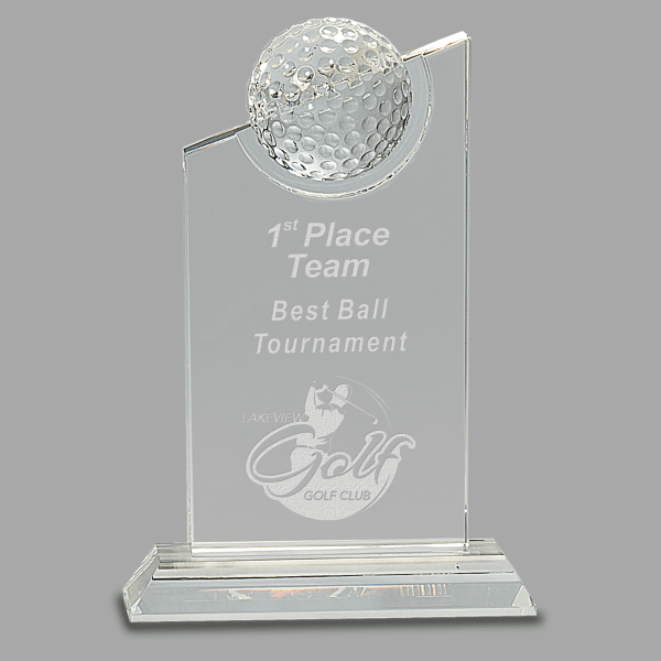 8" Clear Crystal w/ Inset Golf Ball on Base Award – item CRY181 image 2
