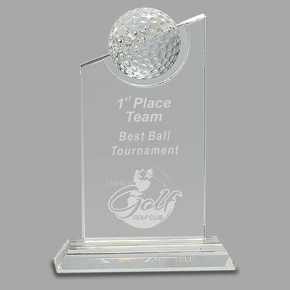 8" Clear Crystal w/ Inset Golf Ball on Base Award – item CRY181 image 2