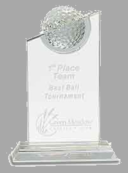 8" Clear Crystal w/ Inset Golf Ball on Base Award – item CRY181