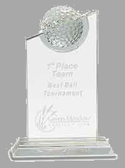 8" Clear Crystal w/ Inset Golf Ball on Base Award – item CRY181