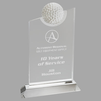 9.5" x 6.25" x 2"(W) Crystal Slant Golf Tablet Award – item CRY182