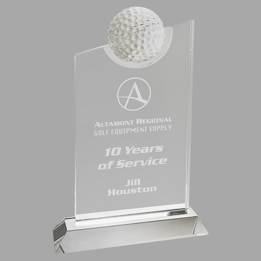 9.5" x 6.25" x 2"(W) Crystal Slant Golf Tablet Award – item CRY182