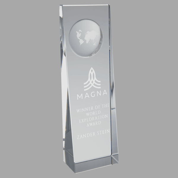 2.75" X 8.75 Rectangle with Engrv Glob Crystal Award – item CRY1828