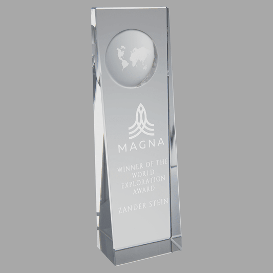 2.75" X 8.75 Rectangle with Engrv Glob Crystal Award – item CRY1828