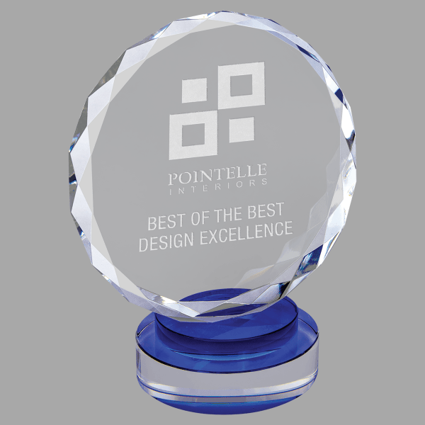 7" Crystal Round,blue/clear Round Base Award – item CRY19001BUL