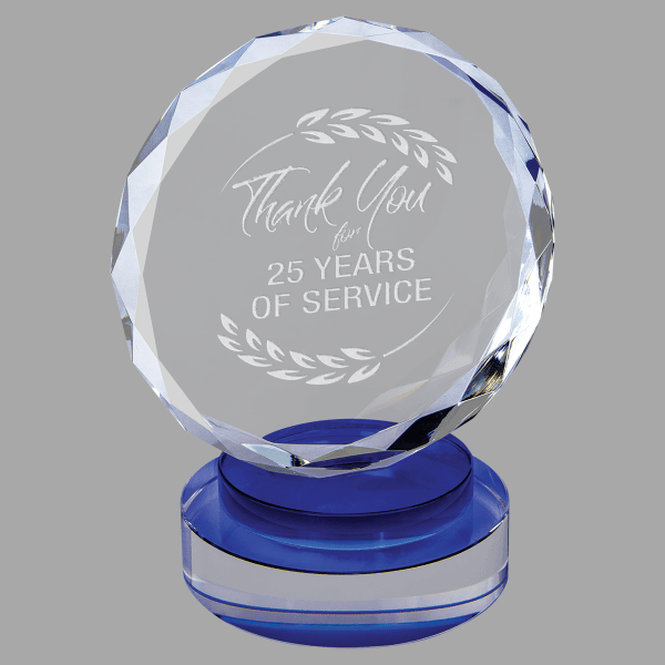6" Crystal Round,blue/clear Round Base Award – item CRY19001BUM
