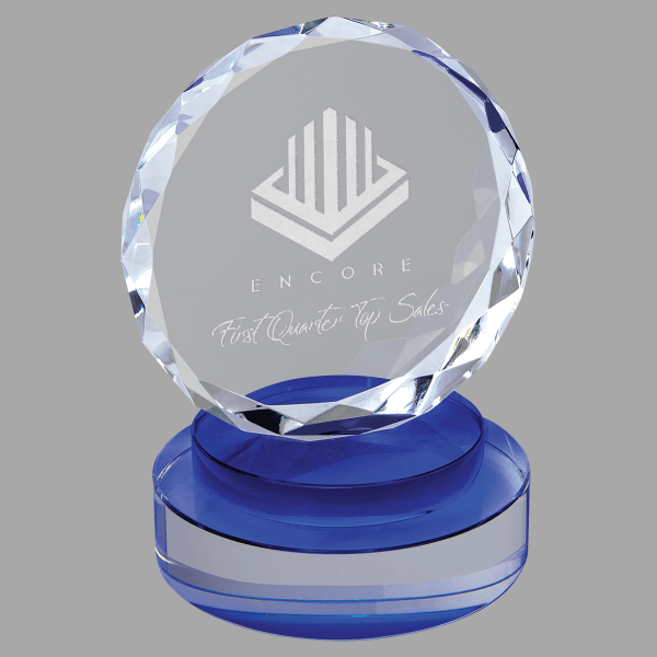 5" Crystal Round,blue/clear Round Base Award – item CRY19001BUS