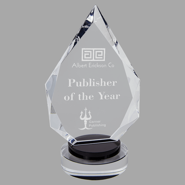 9.5" Diamond,black/clear Round Base Crystal Award – item CRY19005BKM
