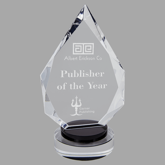 9.5" Diamond,black/clear Round Base Crystal Award – item CRY19005BKM