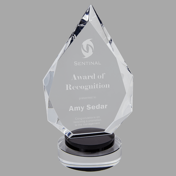 8.25" Diamond,black/clear Round Base Crystal Award – item CRY19005BKS
