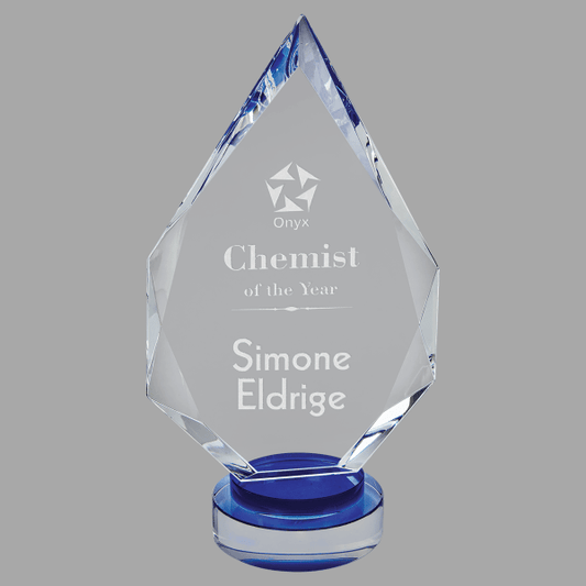 10.25" Diamond,blue/clear Round Base Crystal Award – item CRY19005BUL