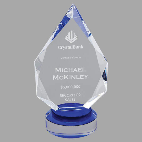 9.5" Diamond,blue/clear Round Base Crystal Award – item CRY19005BUM