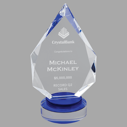 9.5" Diamond,blue/clear Round Base Crystal Award – item CRY19005BUM