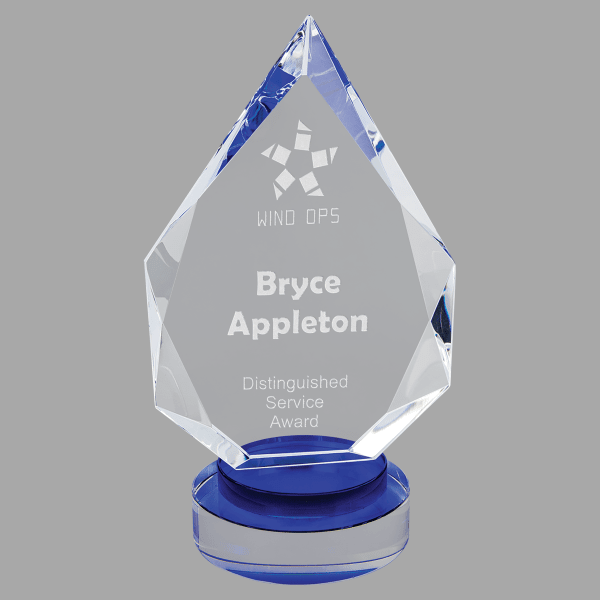 8.25" Diamond,blue/clear Round Base Crystal Award – item CRY19005BUS
