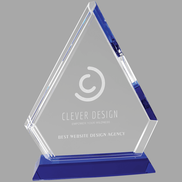 9.75" Crystal Diamond with Blue Base Award – item CRY2008L