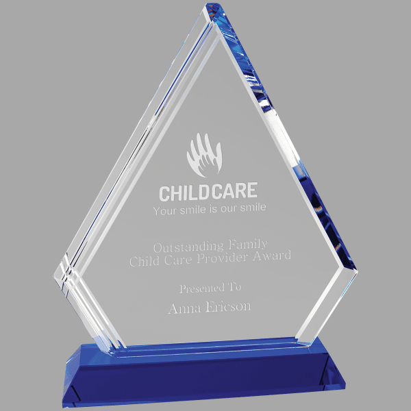 8.75" Crystal Diamond with Blue Base Award – item CRY2008M