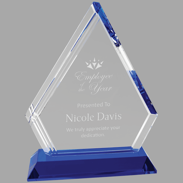 7.75" Crystal Diamond with Blue Base Award – item CRY2008S