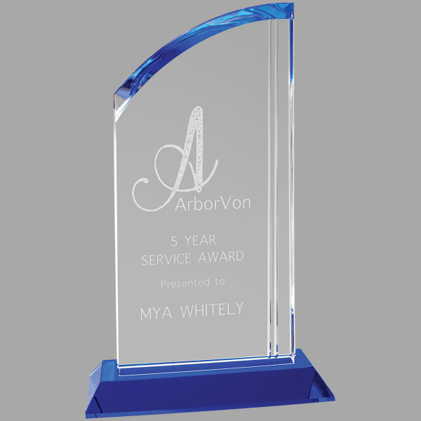 10.5" Crystal Arch with Blue Base Award – item CRY2009L