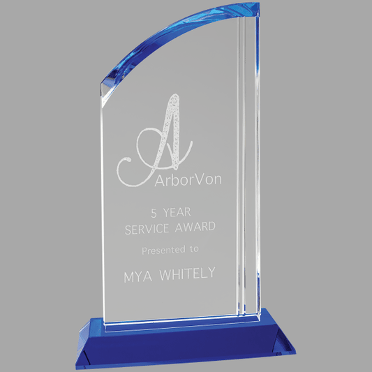 10.5" Crystal Arch with Blue Base Award – item CRY2009L