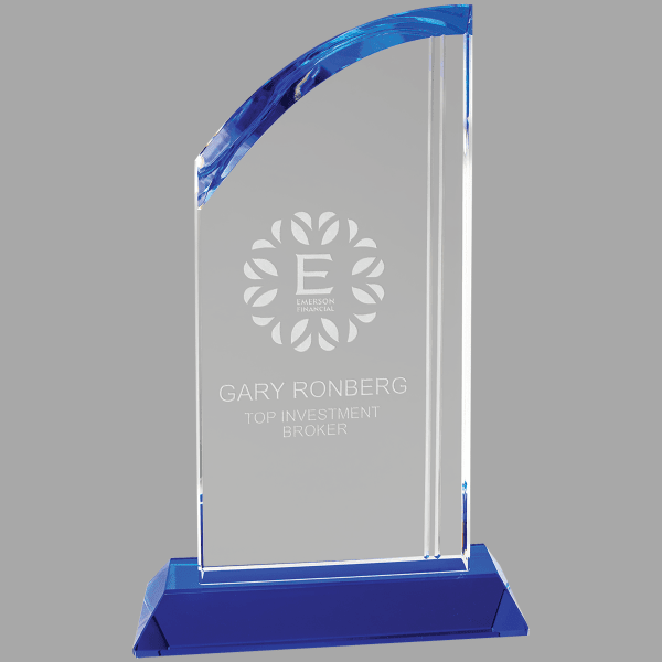 9.75" Crystal Arch with Blue Base Award – item CRY2009M