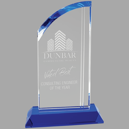 8.75" Crystal Arch with Blue Base Award – item CRY2009S