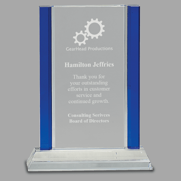 8.5" Crystal Rectngl with Blue Col Award – item CRY241