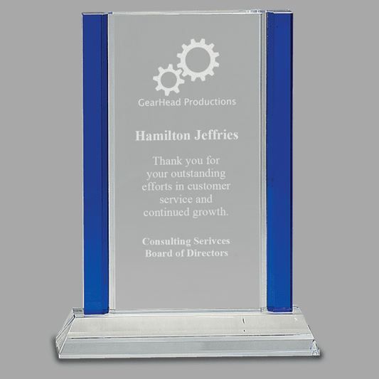 8.5" Crystal Rectngl with Blue Col Award – item CRY241