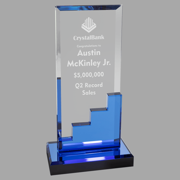 4.5" X 8.625" Crystal Blue Strcase Award – item CRY263M