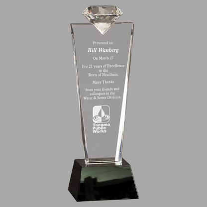 11" Crystal Diamond Top Award on Black Pedestal Base – item CRY3211C image 3