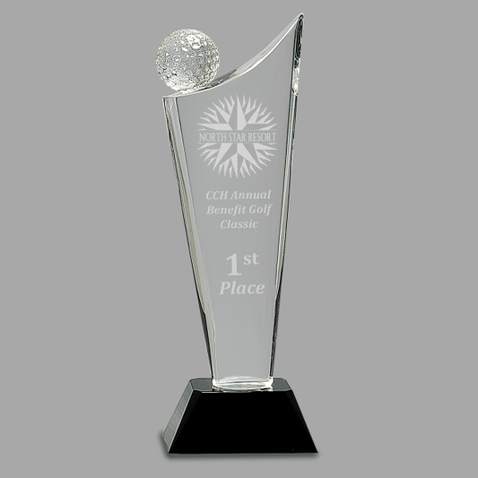 10.75" Crystal Golf on Wave Award – item CRY338