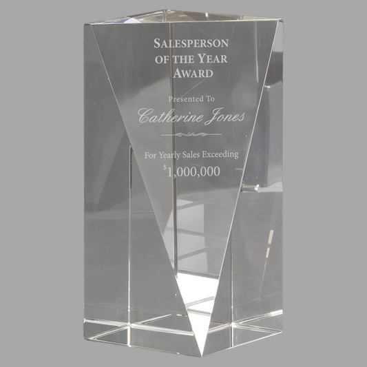 6" Crystal Triangl Frnt Pillar Award – item CRY3502M
