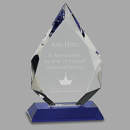 8" Diamond Crystal on Blue Pedestal Base Award – item CRY505S image 2