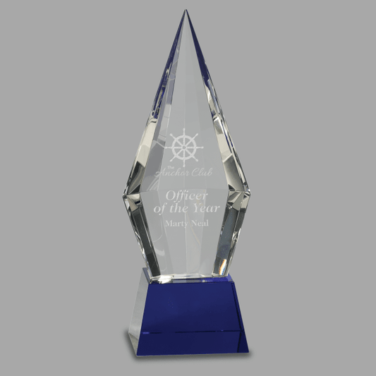 9.5" Crystal Facet Obelisk Blue – item CRY533S