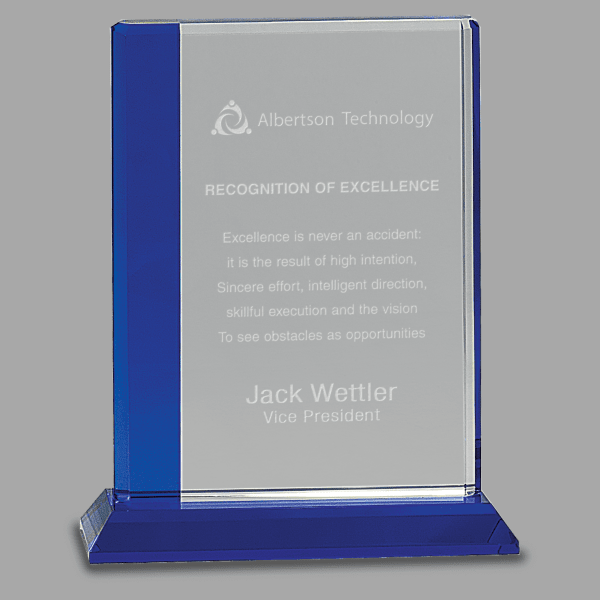 6.5" X 8 Crystal Blue Edge with Base Award – item CRY534M