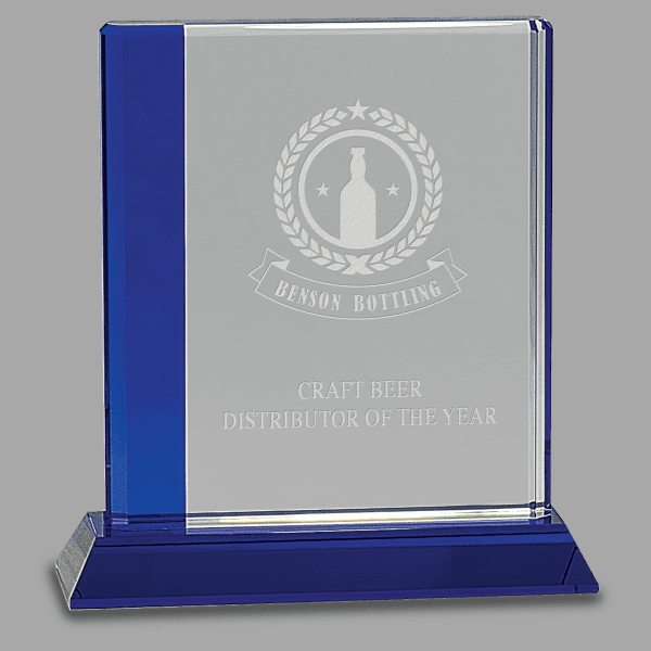 6.5" X 7 Crystal Blue Edge with Base Award – item CRY534S
