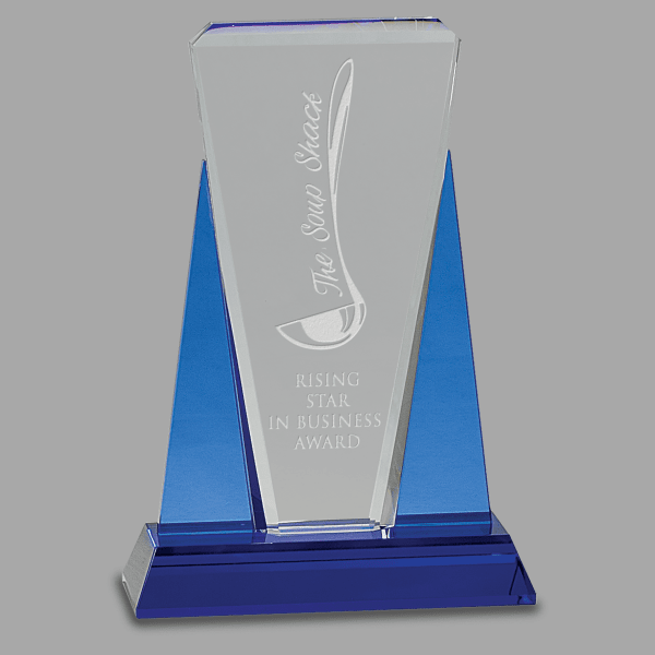 6" X 8.5 Crystal Blue Wedge Award – item CRY535S