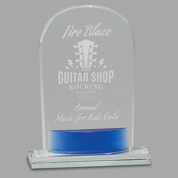8.5" X 5.25 Blue Oval Crystal Arch Award – item CRY540L