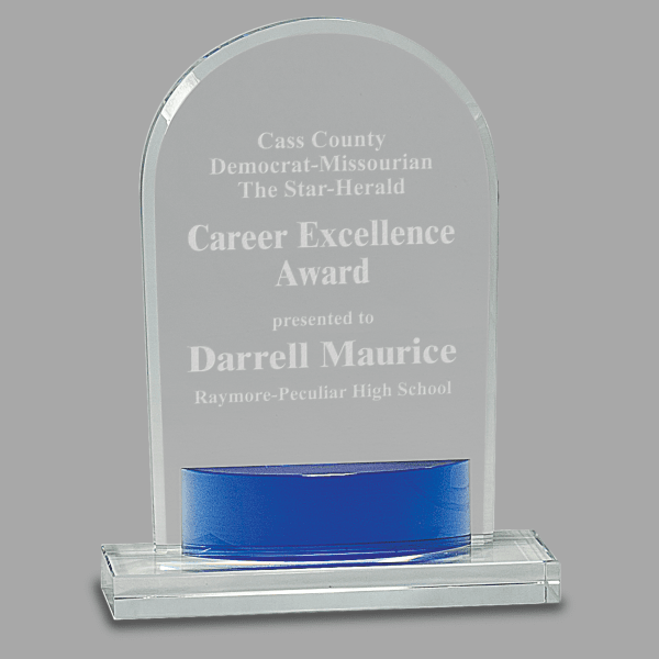 7.75" X 5 Blue Oval Crystal Arch Award – item CRY540M