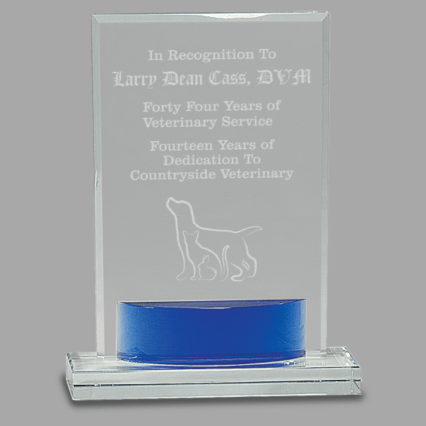 7.75" X 5 Blue Oval Crystal Rectangle Award – item CRY541M