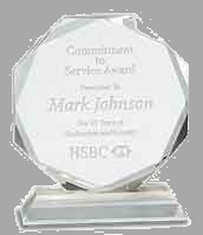 6" Clear Crystal Octagon on Pedestal Base Award – item CRY62