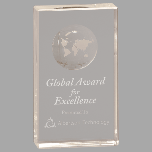 6" Crystal Rectangle with Globe Etch – item CRY6524M